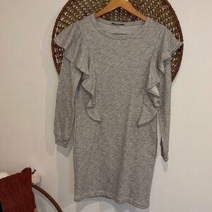 Cable Stitch heathered gray ruffled details crewneck sweatshirt dress size small